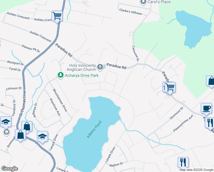 map of restaurants, bars, coffee shops, grocery stores, and more near in Paradise