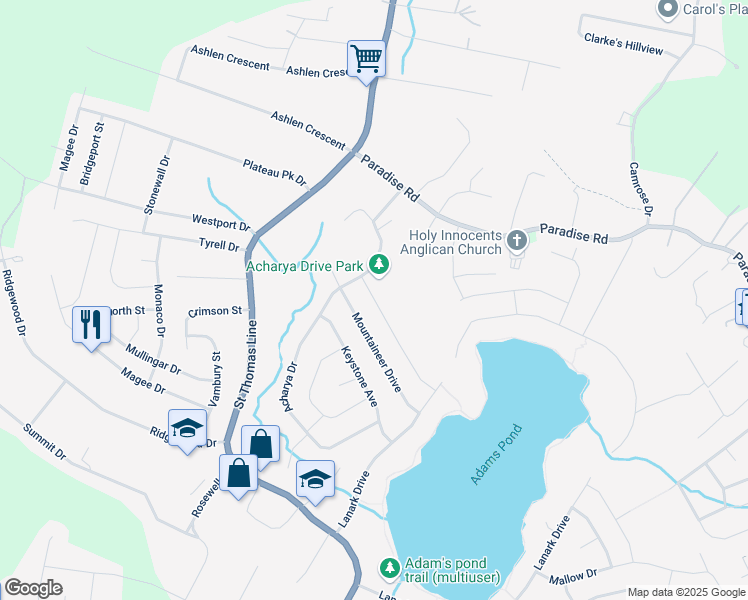 map of restaurants, bars, coffee shops, grocery stores, and more near 34 Quantum Drive in Paradise