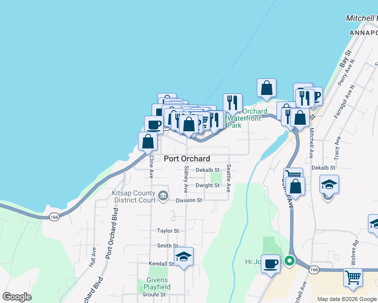 map of restaurants, bars, coffee shops, grocery stores, and more near in Port Orchard