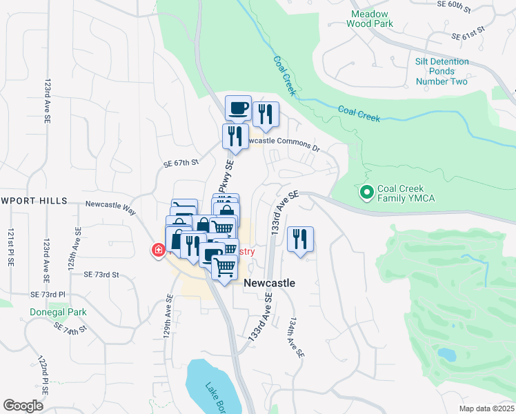 map of restaurants, bars, coffee shops, grocery stores, and more near 6868 132nd Place Southeast in Newcastle