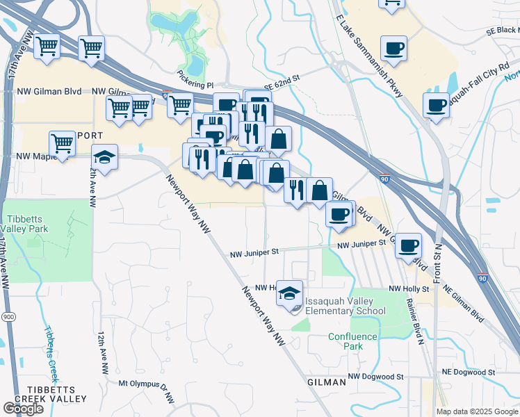 map of restaurants, bars, coffee shops, grocery stores, and more near 995 7th Avenue Northwest in Issaquah