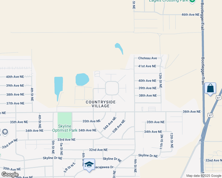 map of restaurants, bars, coffee shops, grocery stores, and more near 225 Countryside Circle in Great Falls