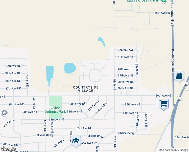 map of restaurants, bars, coffee shops, grocery stores, and more near 225 Countryside Circle in Great Falls
