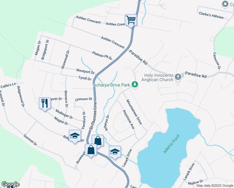 map of restaurants, bars, coffee shops, grocery stores, and more near 46 Acharya Drive in Paradise
