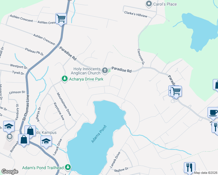 map of restaurants, bars, coffee shops, grocery stores, and more near in Paradise
