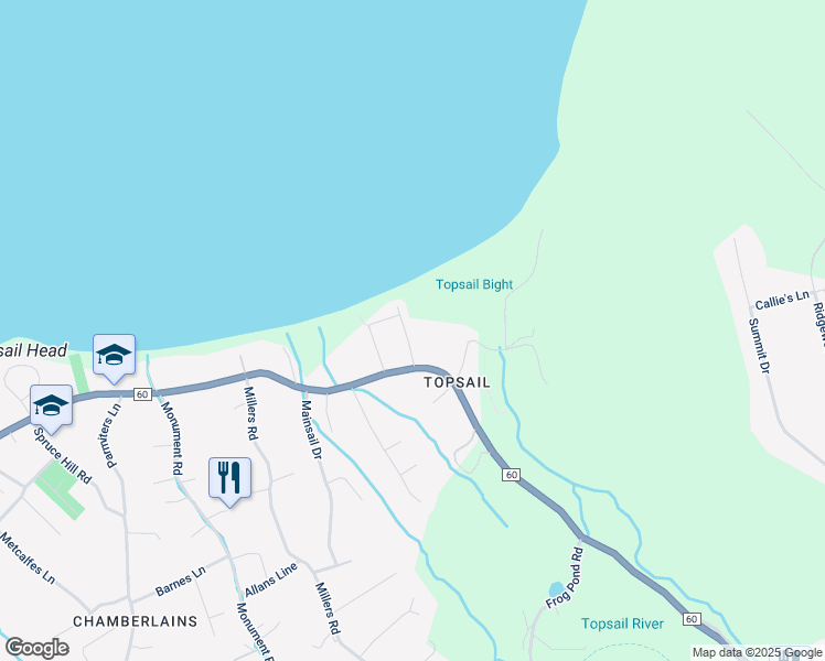 map of restaurants, bars, coffee shops, grocery stores, and more near 16 Carters Lane in Conception Bay South