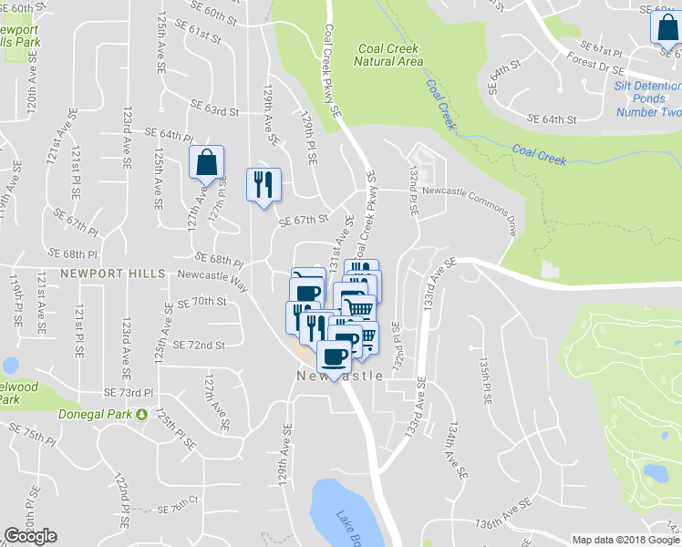 map of restaurants, bars, coffee shops, grocery stores, and more near 6900 131st Avenue Southeast in Bellevue