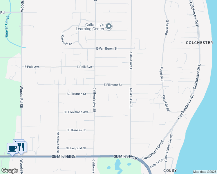 map of restaurants, bars, coffee shops, grocery stores, and more near 7230 East Fillmore Street in Port Orchard