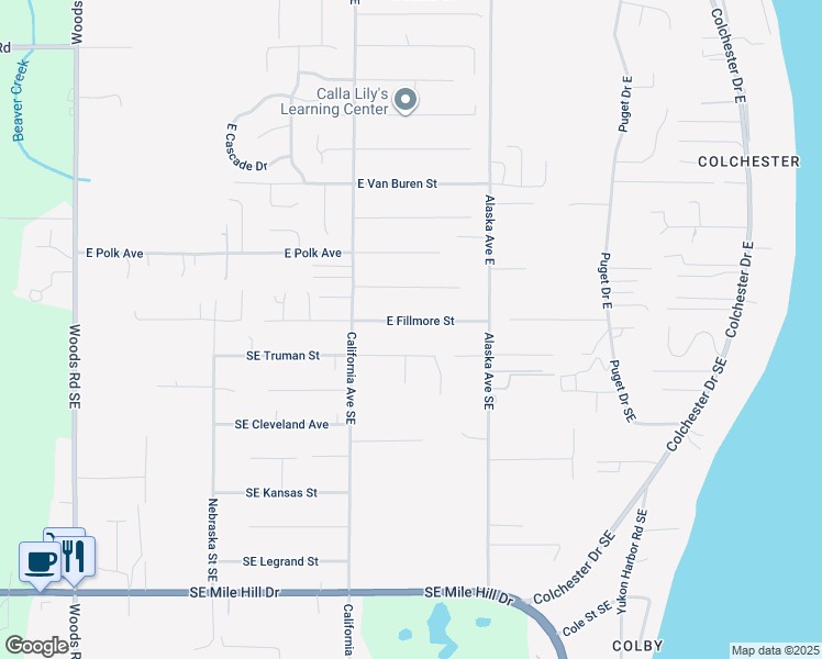 map of restaurants, bars, coffee shops, grocery stores, and more near 7234 East Fillmore Street in Port Orchard