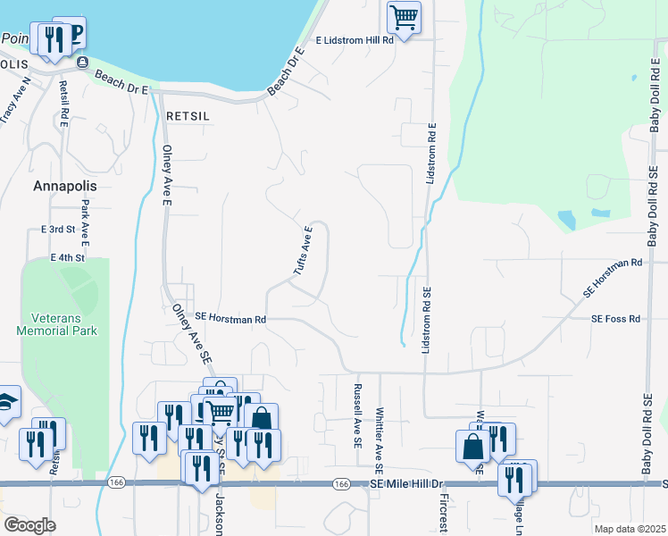 map of restaurants, bars, coffee shops, grocery stores, and more near 776 Tufts Avenue East in Port Orchard