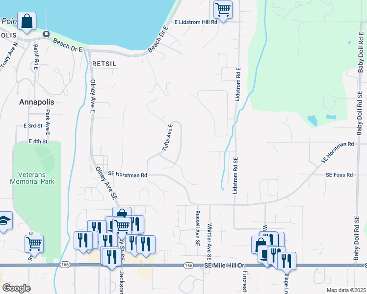 map of restaurants, bars, coffee shops, grocery stores, and more near 776 Tufts Avenue East in Port Orchard