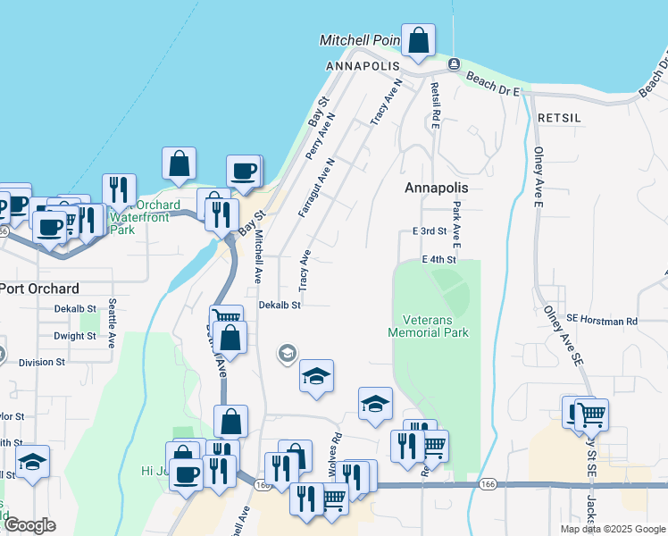 map of restaurants, bars, coffee shops, grocery stores, and more near 1800 Annies Place in Port Orchard