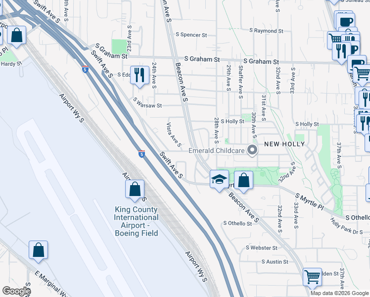 map of restaurants, bars, coffee shops, grocery stores, and more near 2532 South Willow Street in Seattle