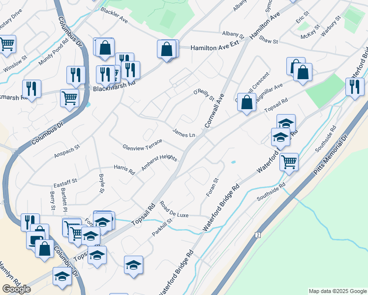 map of restaurants, bars, coffee shops, grocery stores, and more near 2 Glenview Terrace in St. John's