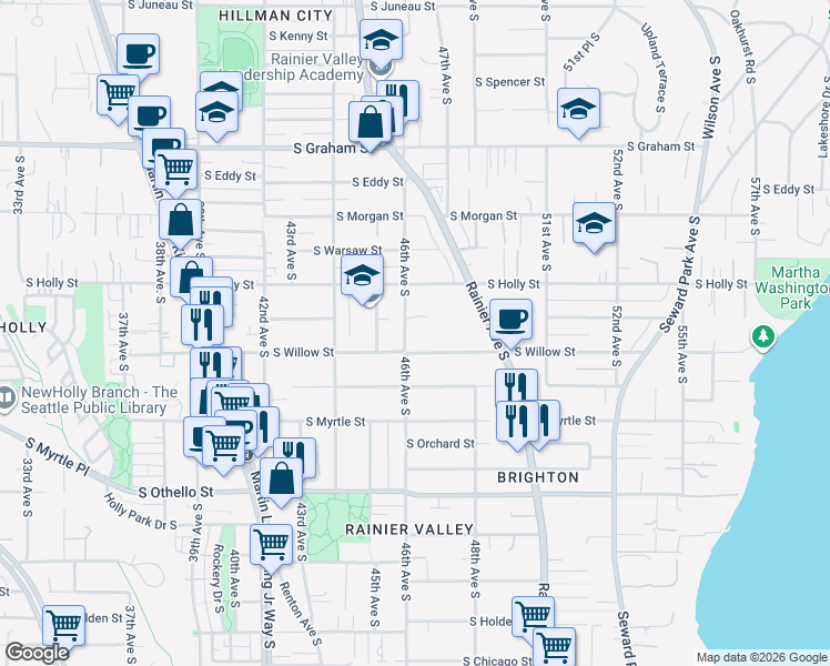 map of restaurants, bars, coffee shops, grocery stores, and more near in Seattle