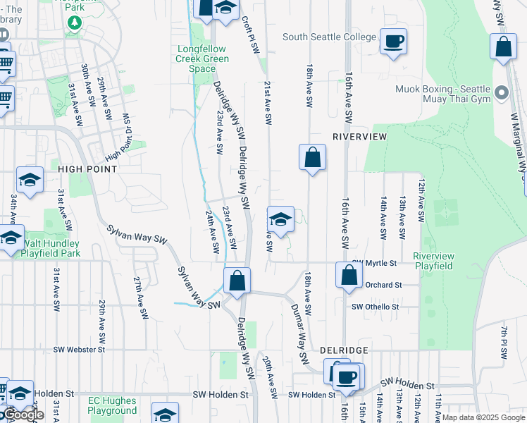 map of restaurants, bars, coffee shops, grocery stores, and more near 6759 21st Avenue Southwest in Seattle