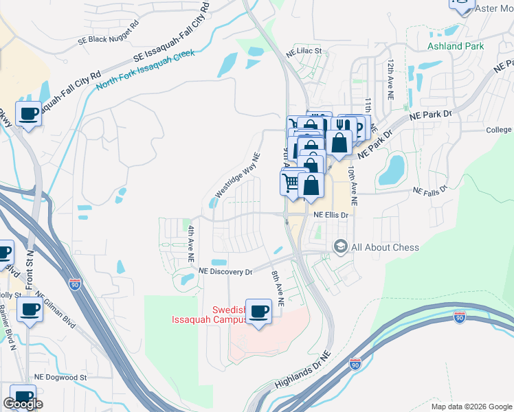 map of restaurants, bars, coffee shops, grocery stores, and more near 969 8th Avenue Northeast in Issaquah