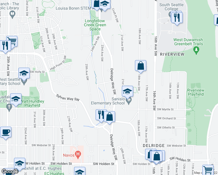 map of restaurants, bars, coffee shops, grocery stores, and more near in Seattle