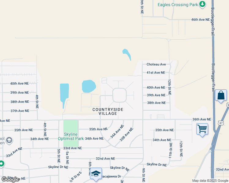 map of restaurants, bars, coffee shops, grocery stores, and more near 225 Countryside Circle in Great Falls