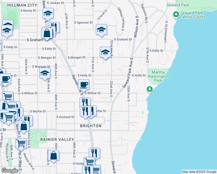 map of restaurants, bars, coffee shops, grocery stores, and more near in Seattle