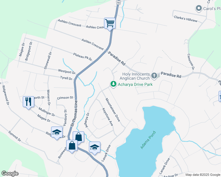 map of restaurants, bars, coffee shops, grocery stores, and more near 44 Quantum Drive in Paradise