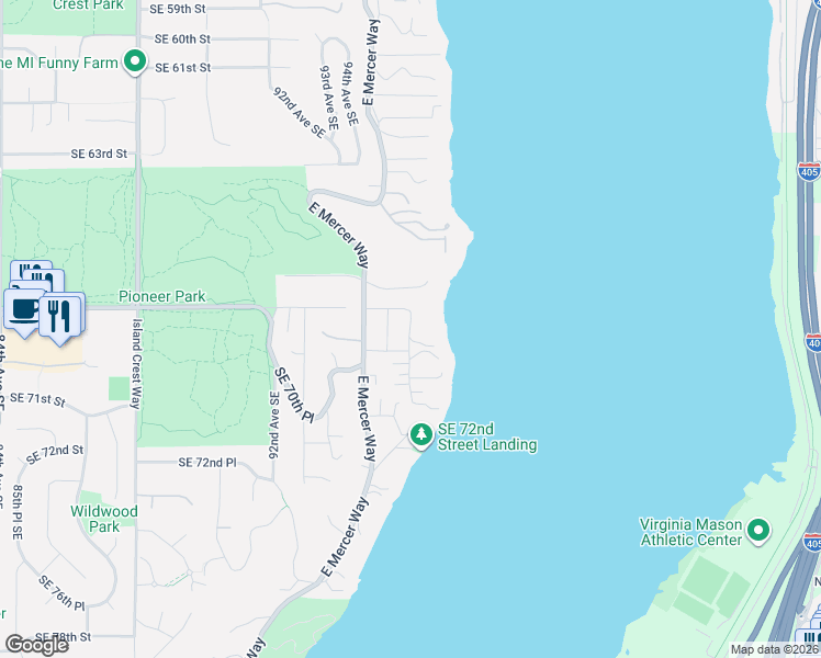map of restaurants, bars, coffee shops, grocery stores, and more near 6902 96th Avenue Southeast in Mercer Island