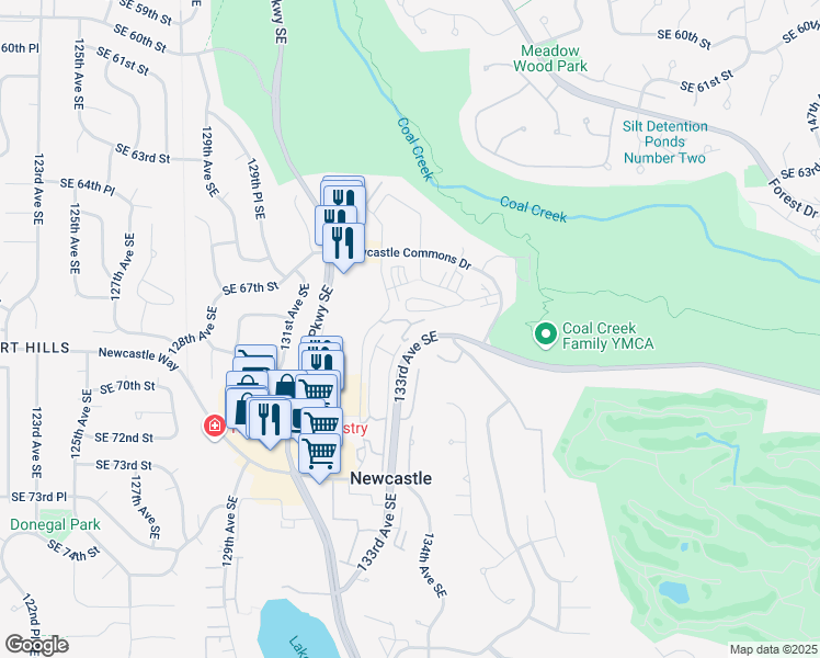 map of restaurants, bars, coffee shops, grocery stores, and more near 6830 132nd Place Southeast in Newcastle
