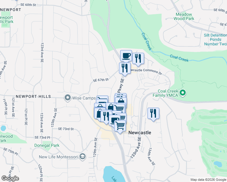 map of restaurants, bars, coffee shops, grocery stores, and more near 6806 131st Avenue Southeast in Bellevue