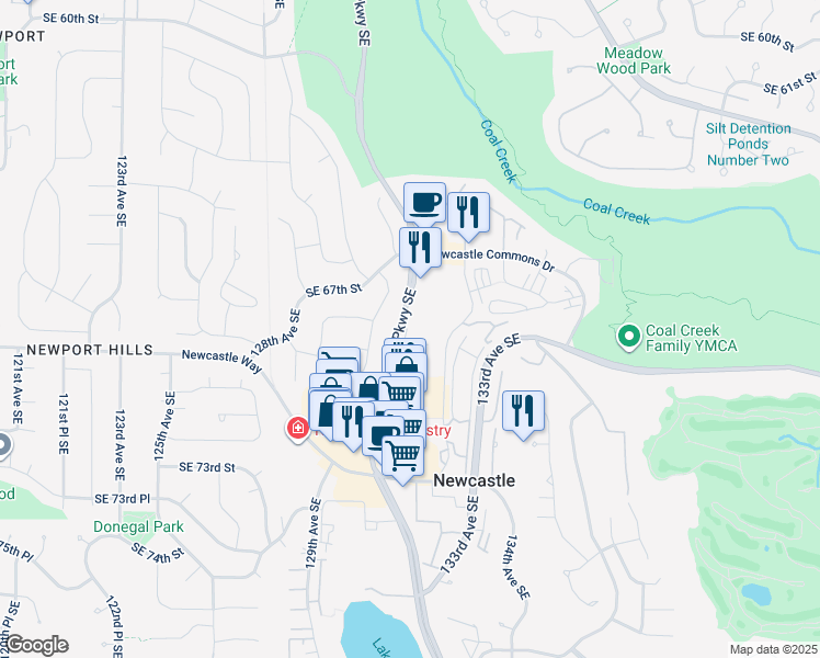 map of restaurants, bars, coffee shops, grocery stores, and more near 6802 Coal Creek Parkway Southeast in Renton