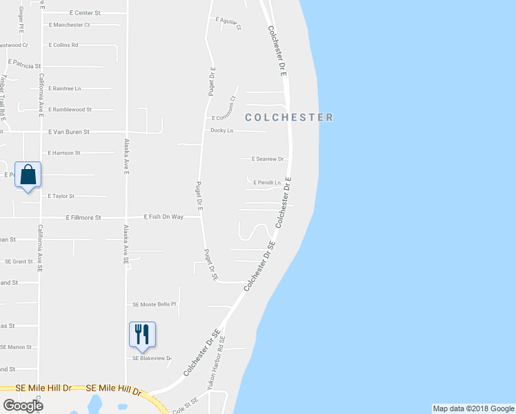 map of restaurants, bars, coffee shops, grocery stores, and more near 8326 East Pheasant Hill Lane in Port Orchard