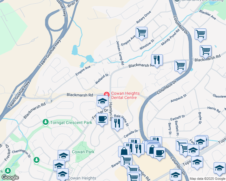 map of restaurants, bars, coffee shops, grocery stores, and more near in St. John's