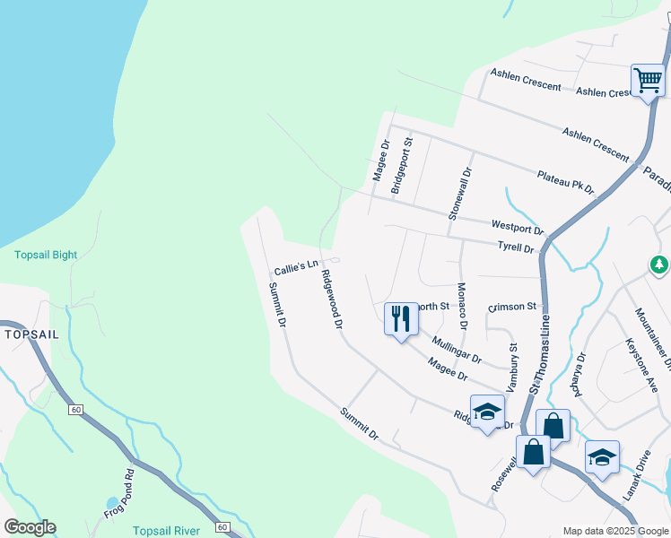 map of restaurants, bars, coffee shops, grocery stores, and more near 120 Ridgewood Drive in Paradise
