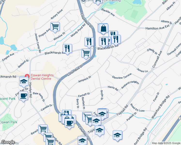 map of restaurants, bars, coffee shops, grocery stores, and more near 4 Browne Crescent in St. John's