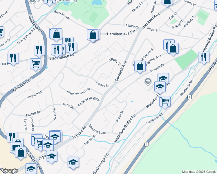 map of restaurants, bars, coffee shops, grocery stores, and more near 84 Cornwall Avenue in St. John's