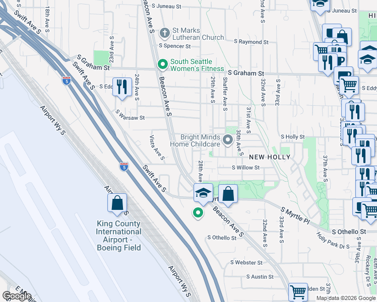map of restaurants, bars, coffee shops, grocery stores, and more near 6811 27th Avenue South in Seattle