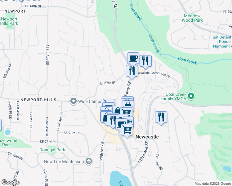map of restaurants, bars, coffee shops, grocery stores, and more near 6900 131st Avenue Southeast in Bellevue