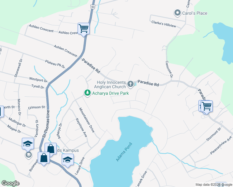 map of restaurants, bars, coffee shops, grocery stores, and more near 7 Brisbane Court in Paradise