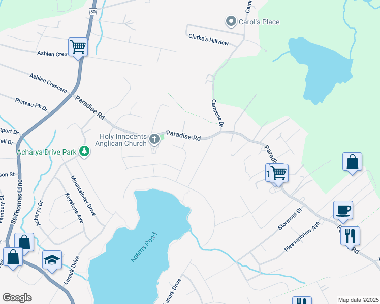 map of restaurants, bars, coffee shops, grocery stores, and more near 66 Gallants Street in Paradise