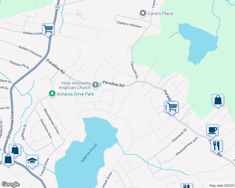 map of restaurants, bars, coffee shops, grocery stores, and more near 86 Gallants Street in Paradise