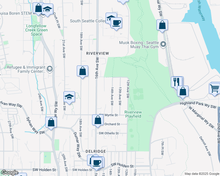 map of restaurants, bars, coffee shops, grocery stores, and more near 6710 15th Avenue Southwest in Seattle