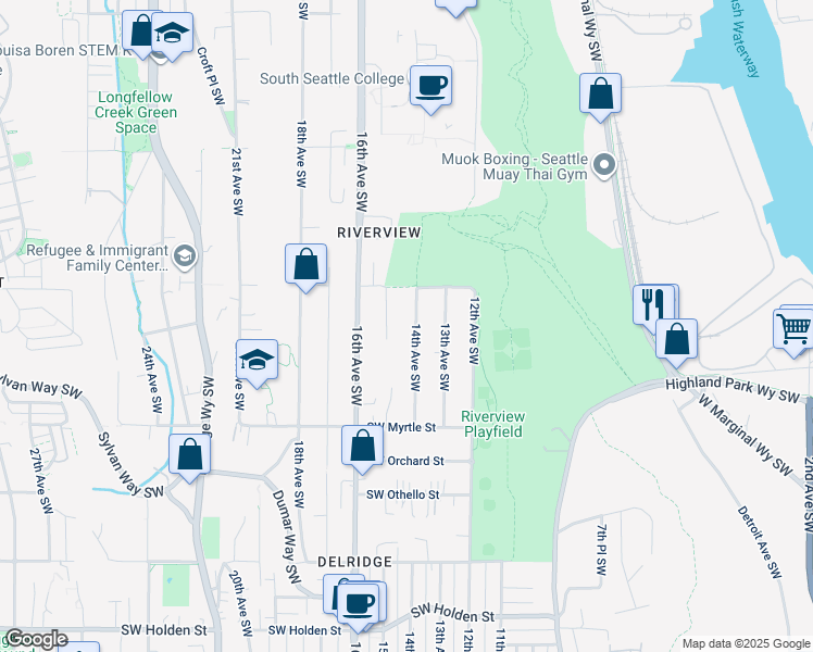 map of restaurants, bars, coffee shops, grocery stores, and more near 6710 15th Avenue Southwest in Seattle