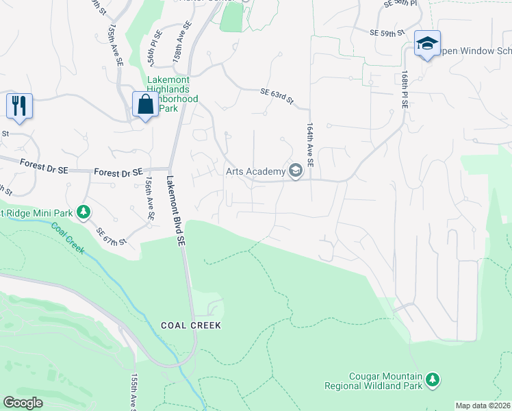 map of restaurants, bars, coffee shops, grocery stores, and more near 6788 161st Avenue Southeast in Bellevue