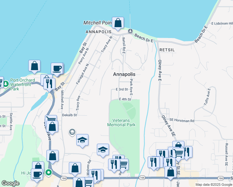 map of restaurants, bars, coffee shops, grocery stores, and more near 925 Retsil Road East in Port Orchard