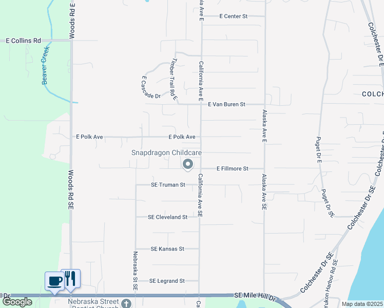 map of restaurants, bars, coffee shops, grocery stores, and more near 868 California Avenue East in Port Orchard