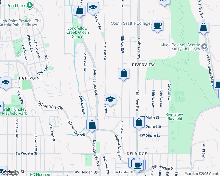 map of restaurants, bars, coffee shops, grocery stores, and more near 6701 21st Avenue Southwest in Seattle