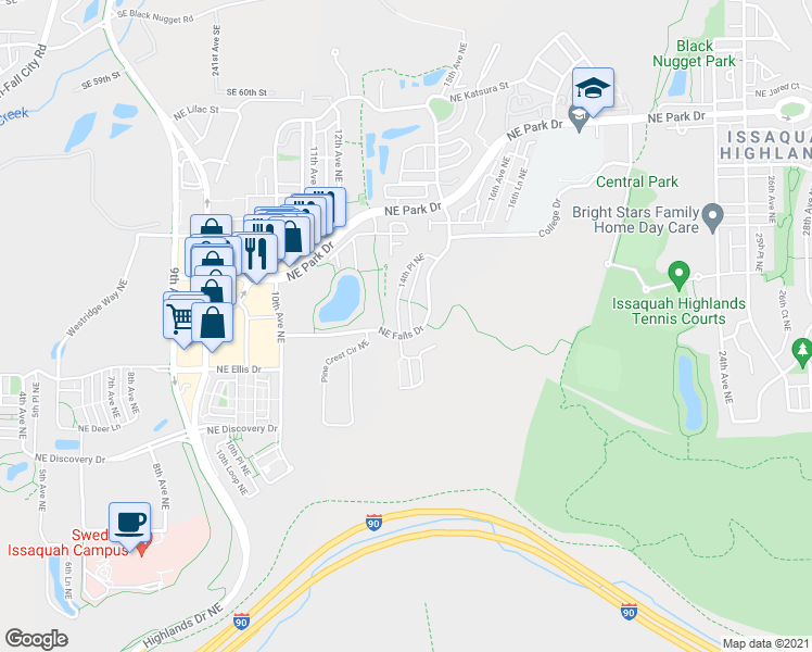 map of restaurants, bars, coffee shops, grocery stores, and more near 1568 14th Place Northeast in Issaquah
