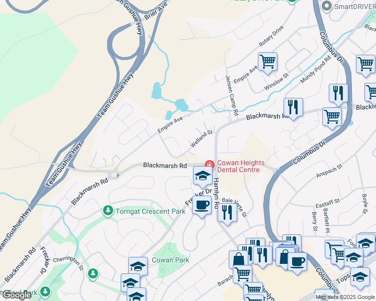 map of restaurants, bars, coffee shops, grocery stores, and more near 68 Welland Street in St. John's