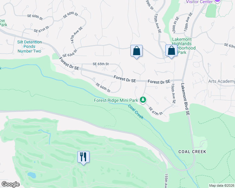 map of restaurants, bars, coffee shops, grocery stores, and more near 6579 152nd Avenue Southeast in Bellevue