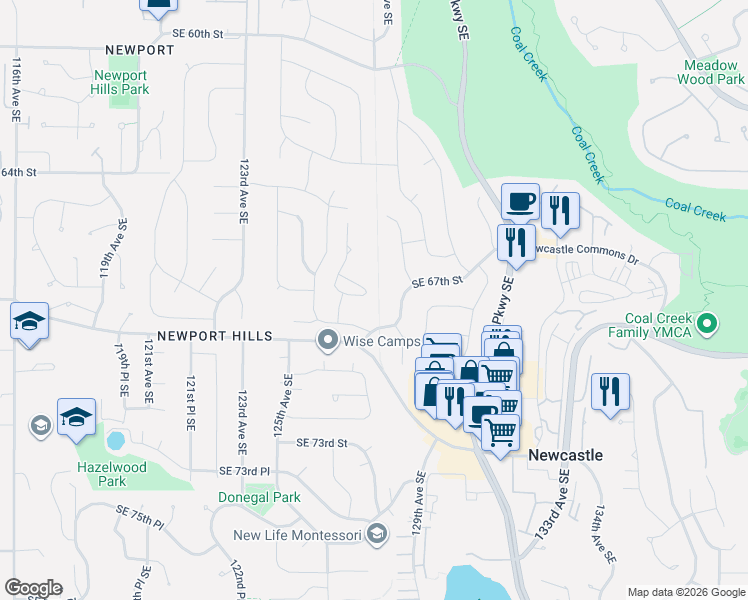 map of restaurants, bars, coffee shops, grocery stores, and more near 6702 127th Place Southeast in Bellevue