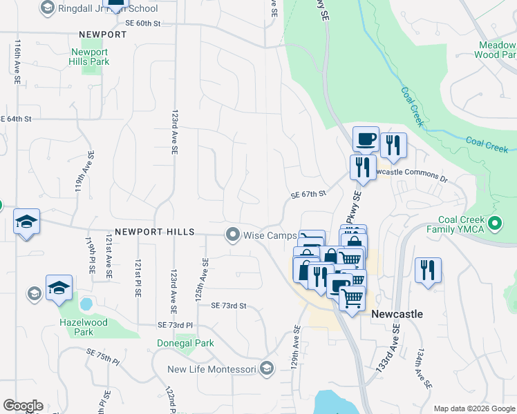 map of restaurants, bars, coffee shops, grocery stores, and more near 6702 127th Place Southeast in Bellevue